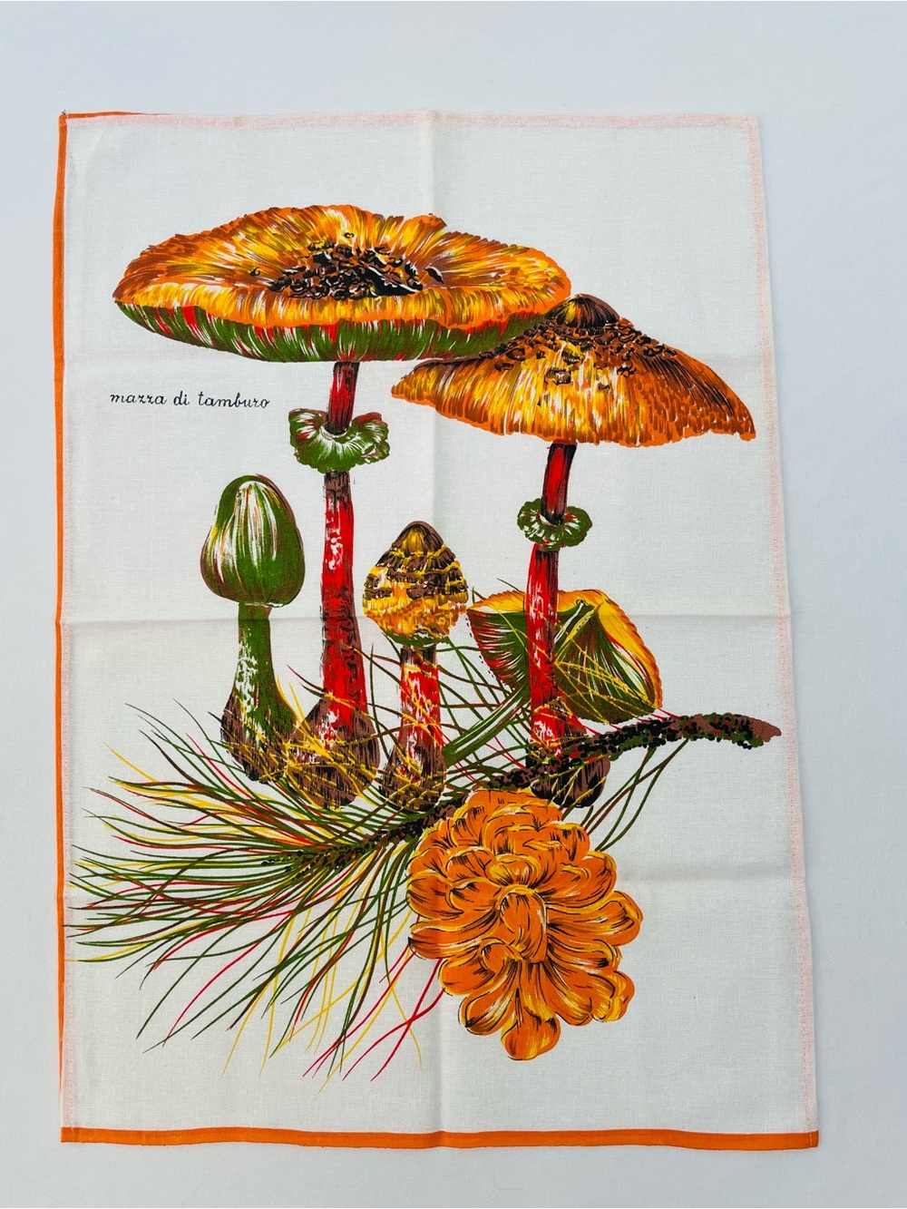 Vintage Tea Towel Botanical Parasol Mushrooms-mazza di tamburo-Italian Linen Art